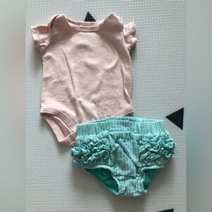 Cat & Jack|Baby girl CUTE outfit,short sleeve bodysuit & ruffle diaper cover•